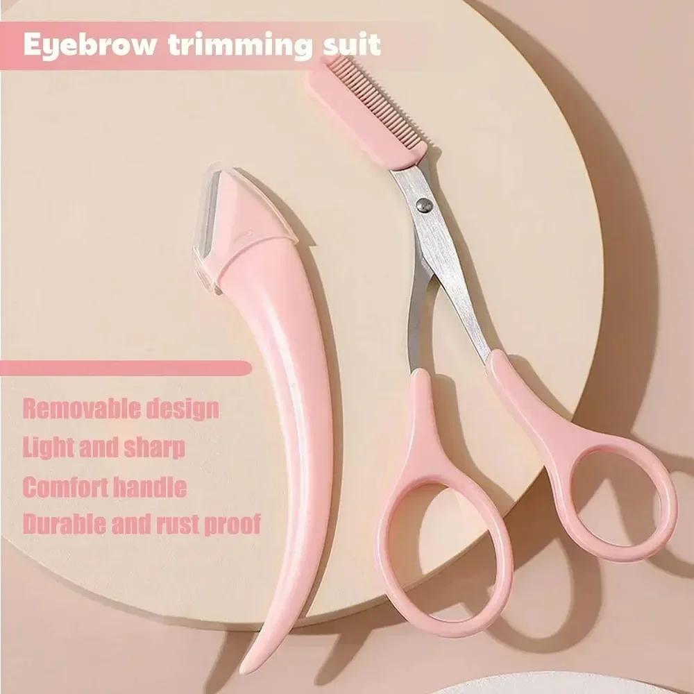 Set of Three Women's Eyebrow Comb Scissors Spatula Accessories Professional Eyebrow Trimmer Eyebrow Cutter Eyebrow Razor. 2