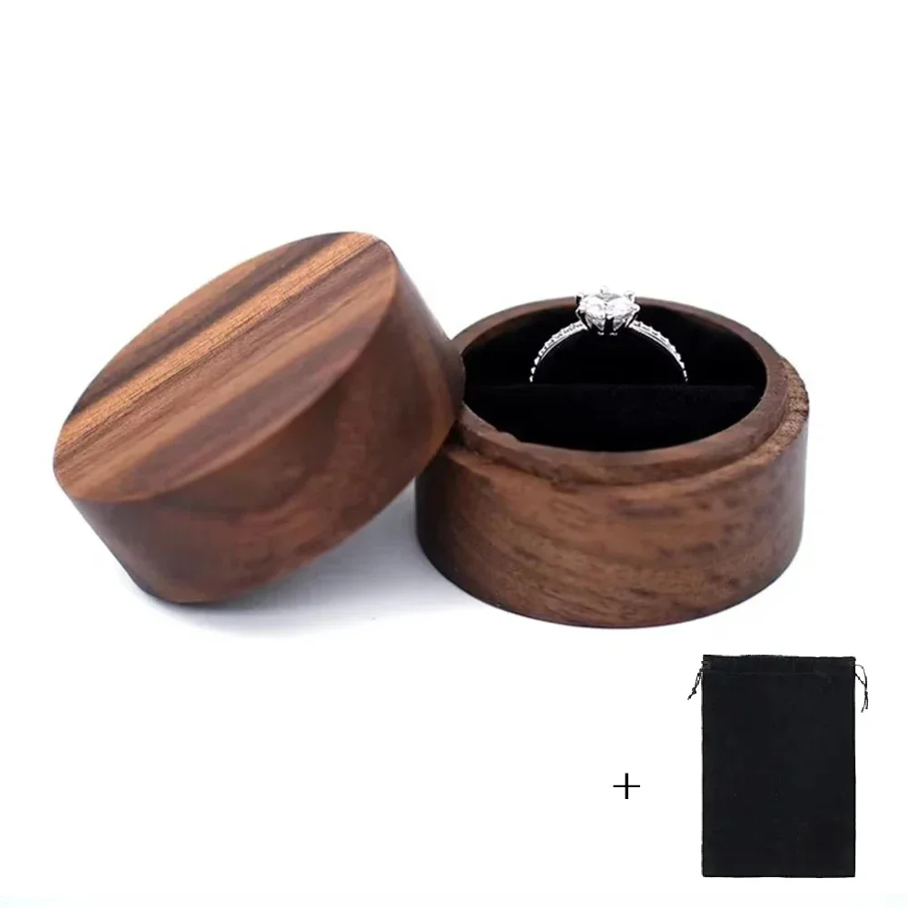 Customized Walnut Wood Round Ring Box with Clear Cover - Free Name and Date Engraving