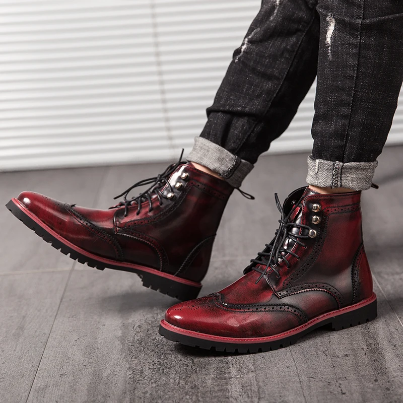 Men Boots Retro Personality Comfy Lace-up Leather Fashion Shoes Man Durable Outsole Casual Boots Size 38-48 leather boots,mens leather boots,motorcycle leather boots