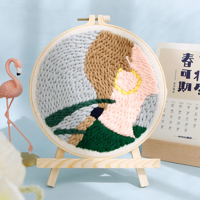 

GATYZTORY 20x20cm Punch Needle Embroidery Kit With Girl Figure Circle Style Embroidery Diy Tool Home Decor Adult Kids Gift