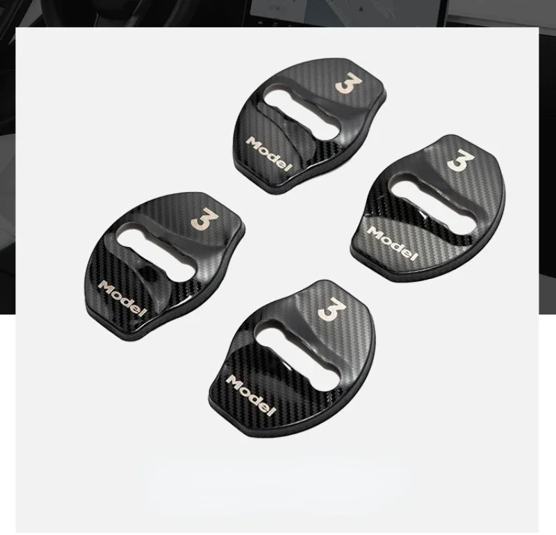 Couvercle de protection en acier inoxydable pour boucle de verrouillage de porte de voiture Tesla modèle 3 Y accessoires de décoration de protection 2017-2023_voghion.com