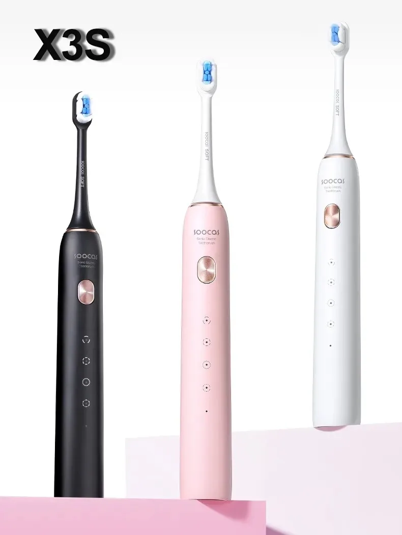 SOOCAS X3S Adult Sonic Electric Smart Toothbrush IPX8 Waterproof 180 Days Battery Life Ultrasonic Soft Cloud Toothbrush Heads 3