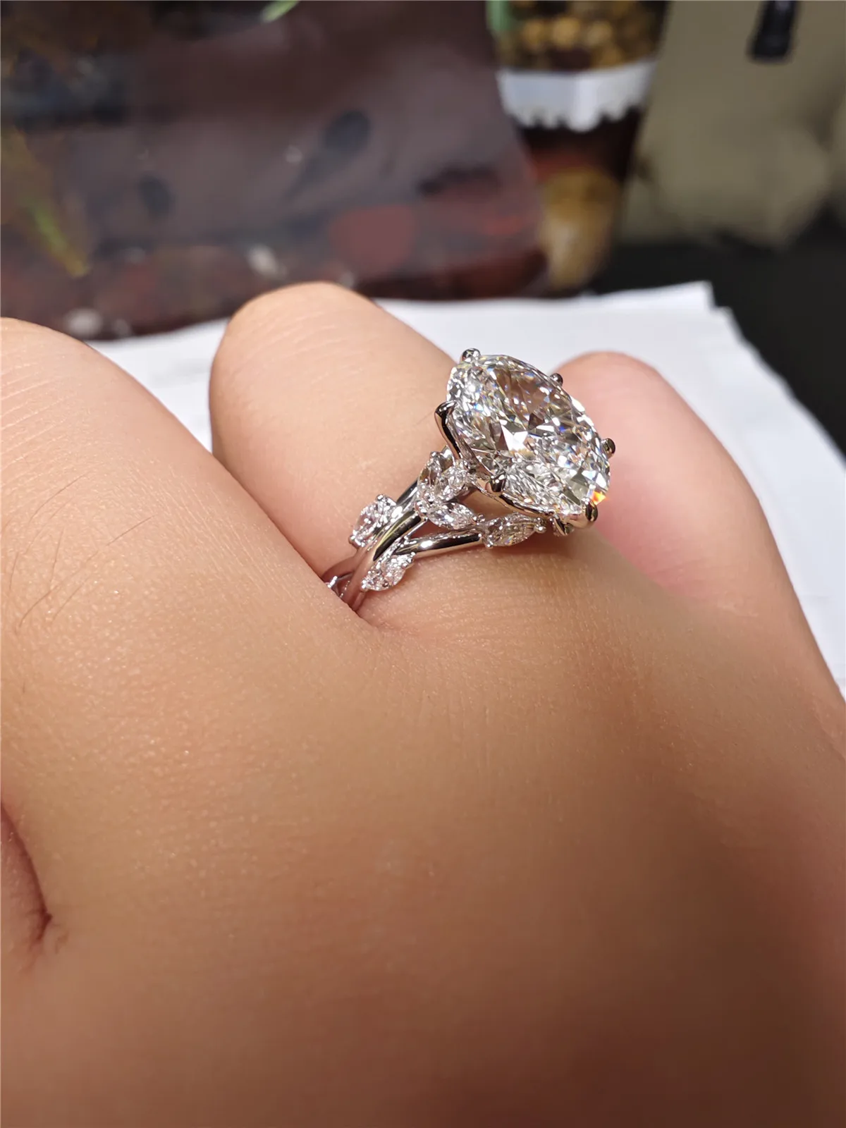 18K solid real gold lab grown diamond 3 carat oval vine engagement diamond ring PT950 platinum ring boutique jewelry custom 3