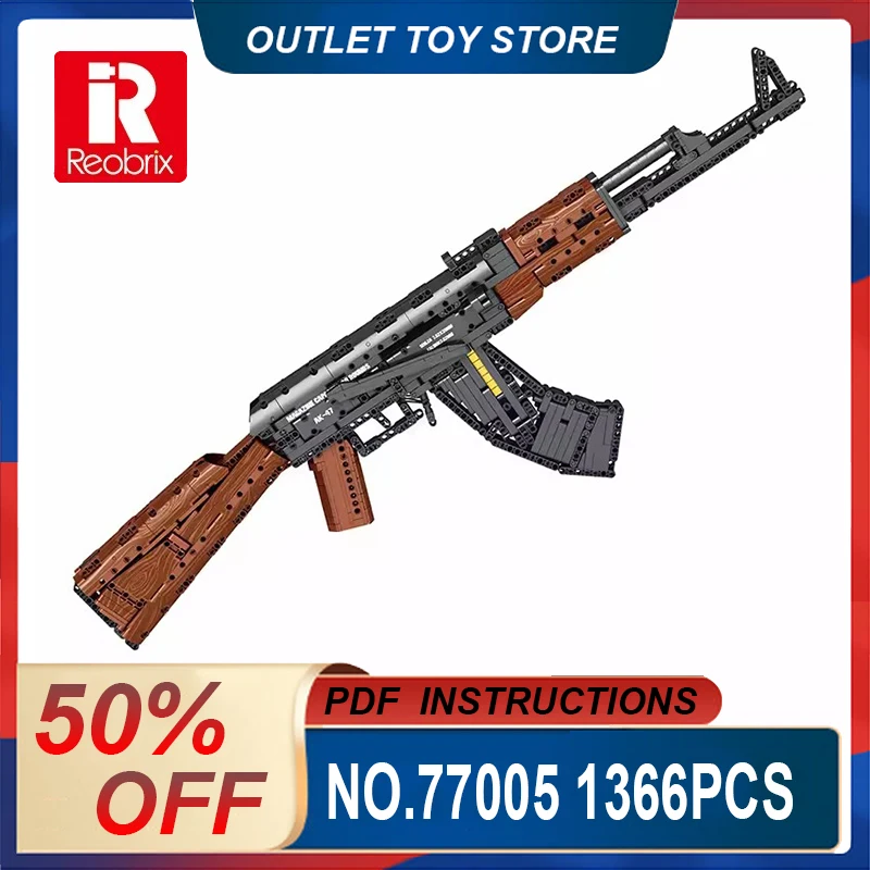 

REOBRIX 77005 MOC AK-47 Assault Rifle 1366pcs Building Blocks Bricks Puzzle Toy Christmas Gifts For Kids