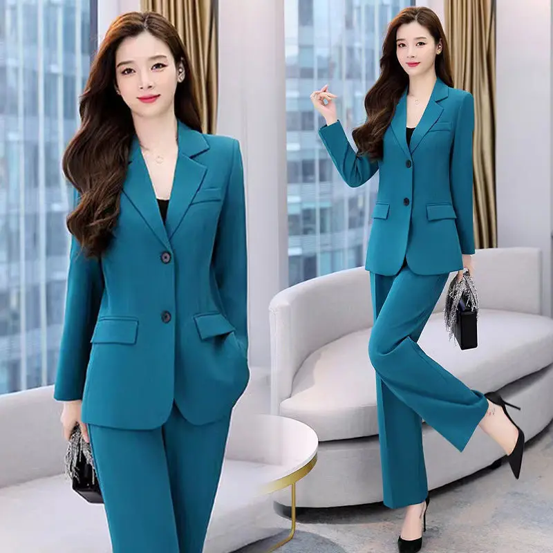 2022 Spring and Autumn New Korean Leisure Suit Elegant Women's Single Row Professional Suit Wide Leg Pants Two Piece Set
