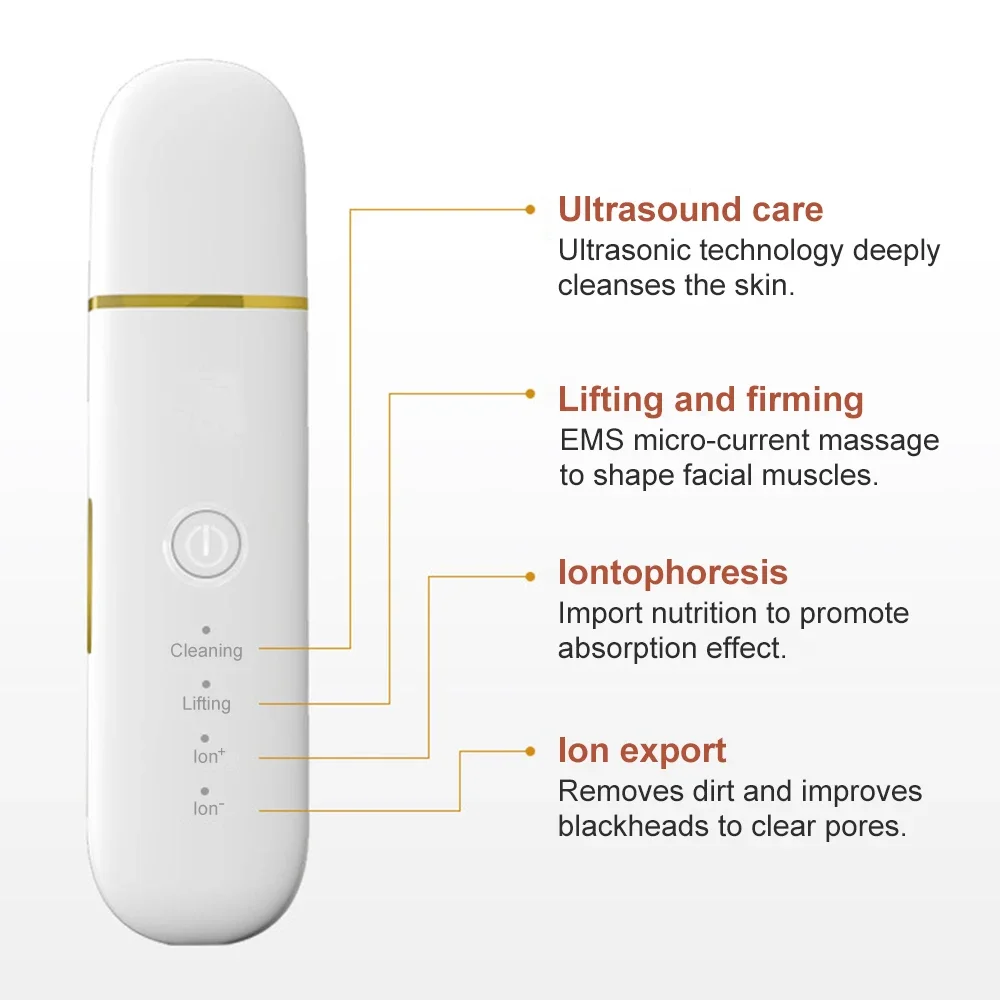 Facial Skin Scrubber Ultrasonic Shovel Cleaner Dead Skin Peeling Cavitation Face Deep Cleaning EMS Lifting Blackhead Remover