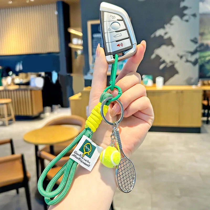 Tennis Hand Rope Keychain Heart Shape Beaded Pendant Bag Charm Couple Accesories Gift