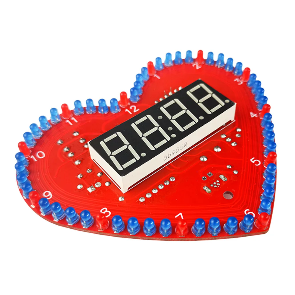 DIY Clock Kits Heart-Shaped 4-Digit Date/Time/Temperature/Week Alarm Clock Soldering Suite with LED Light for Girl Birthday Gift 5