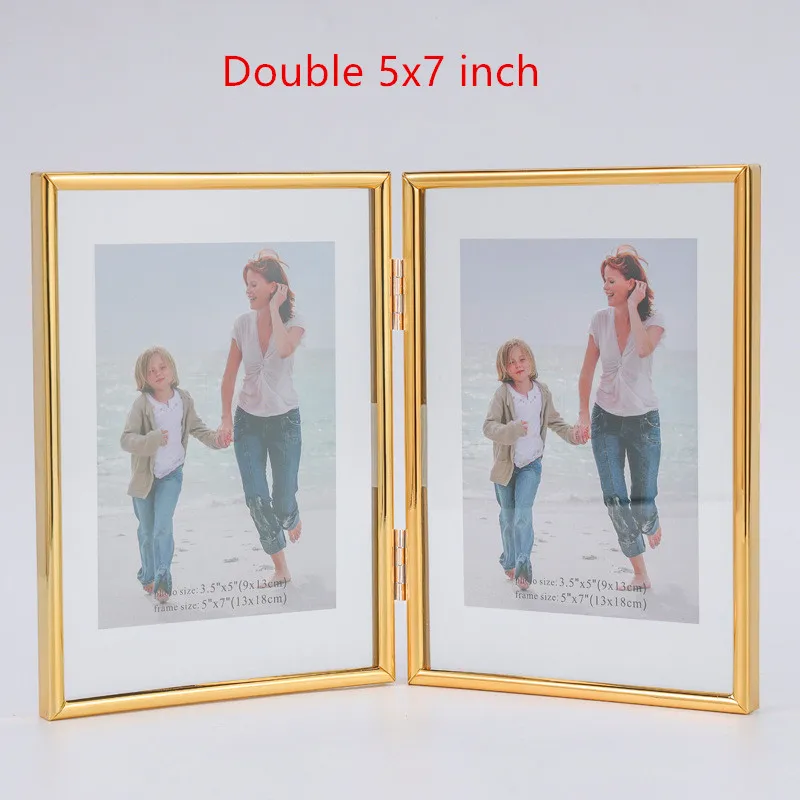 Dobrável três & duplo 4x6 polegadas metal transparente moldura de vidro 5x7 polegadas moldura de flores secas moldura de amostra ouro prata
