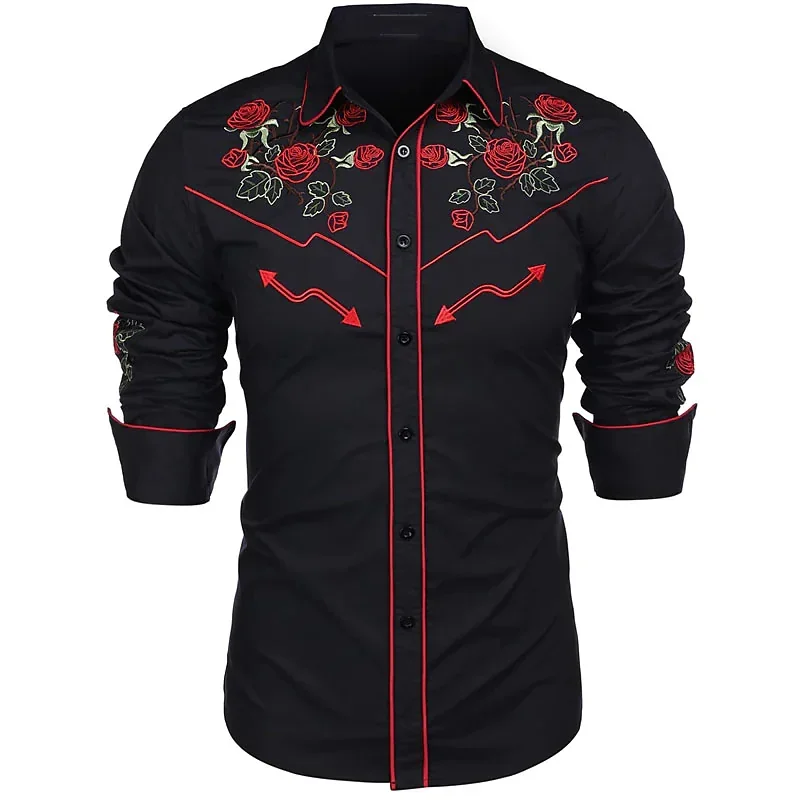 

Western Tribal Men Shirt Lapel Printing Rose HD Pattern High Quality Material Soft Comfortable Party Outdoor Sports Fashion New