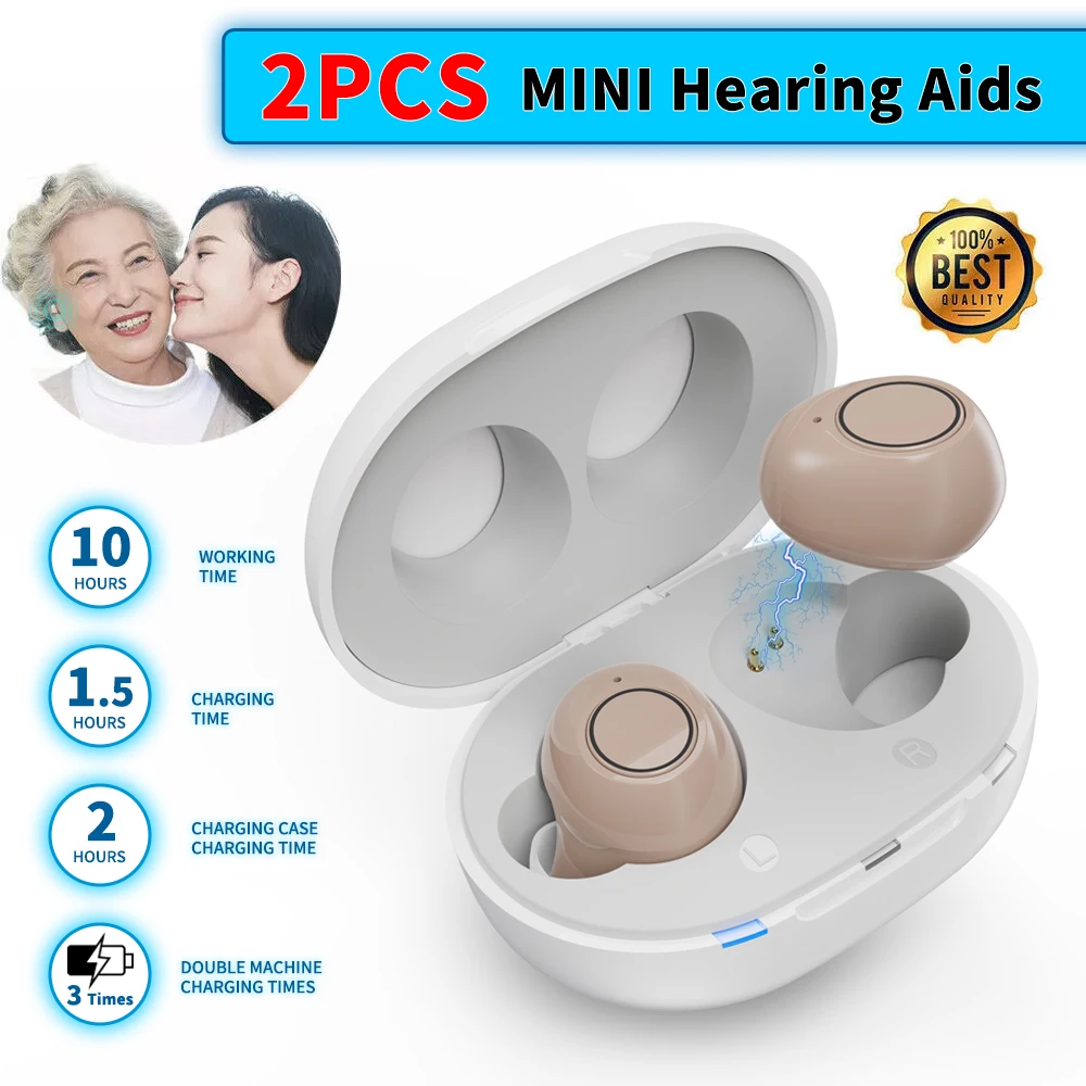 JINGHAO Rechargeable Hearing Aids Digital Hearing Amplifier In Ear Enhancer Voice Loss Eldly Beige