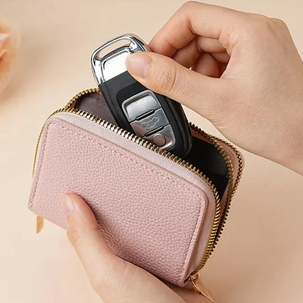 Stilvolle Damen-Geldbörse mit Kartenhalter, doppellagiger Reißverschluss, multifunktional, kompaktes Design für Karten und Bargeld, kleiner tragbarer Organizer – Detail 9