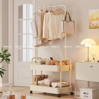 바닥 옷 선반 스탠딩 행어, 탈착식 옷 보관 트롤리, 보관 바구니가 있는 코트 트리 스탠드, 침실 입구