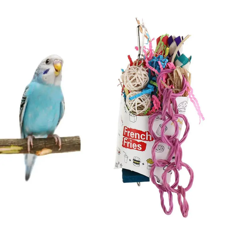 

With Hanging Hooks Parrot French Fries Cup Bite Resistant Cartoon Bird Climbing Chew Toy Bird Gnawing Toys Colorful