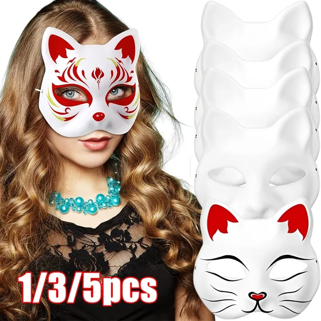 Masque de Chat, Masque Blanc à Décorer, DIY Blanc Masques, Masque Blanc à  Décorer Enfant, DIY Cosplay Masques pour la Fête de Mascarade, Le Carnaval