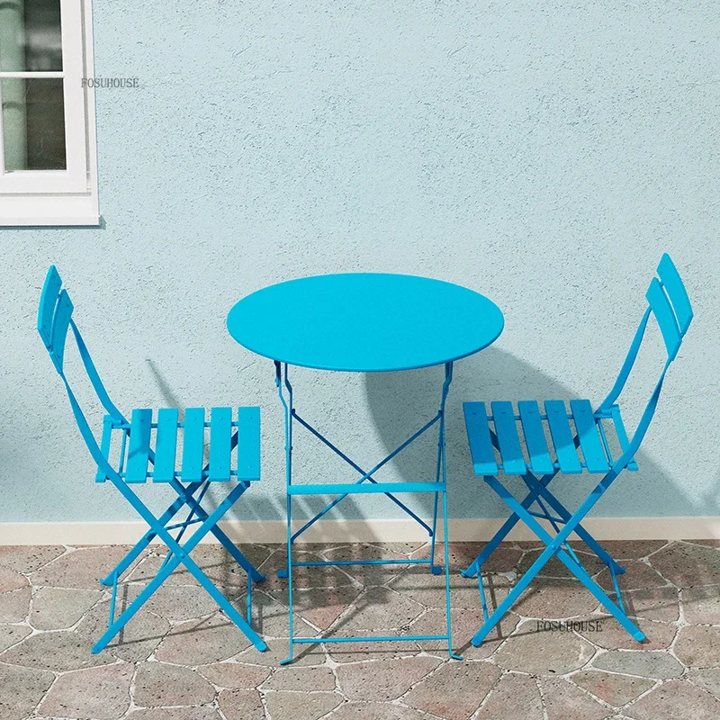 Iron Foldable Garden Furniture Sets for Coffee Shops American Backrest Chairs Casual Simple Design Outdoor Furniture for Terrace