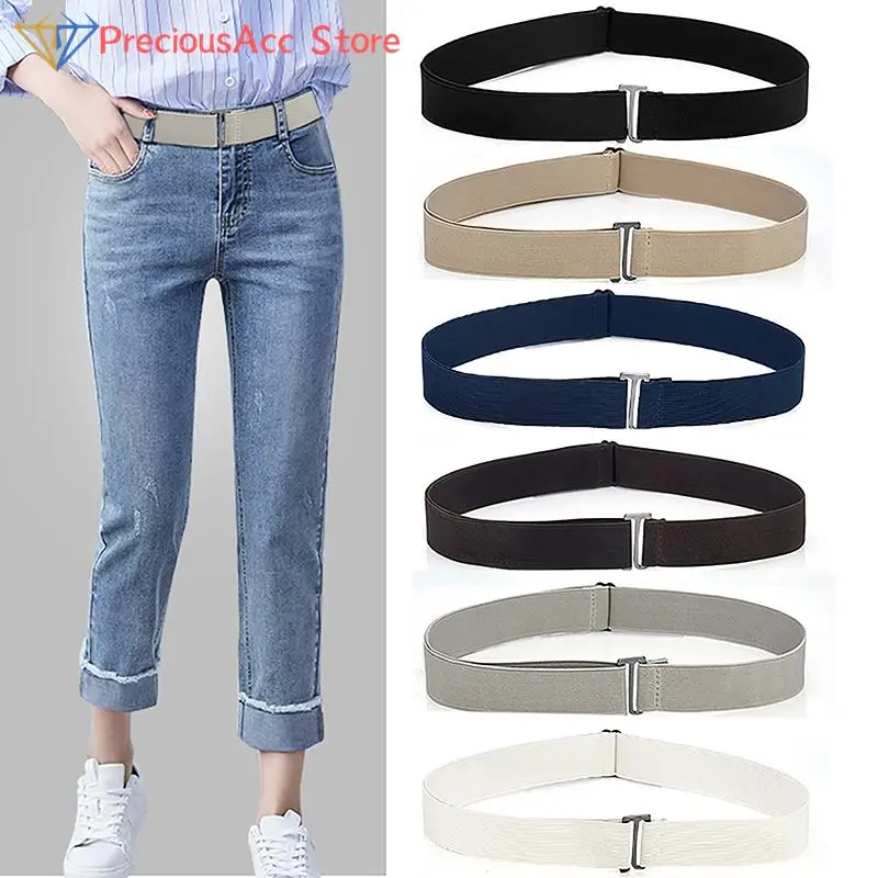 

1PC Elastic Invisible Belt Adjustable Size Flat Buckle Waist Belt Women No Show Stretch Jeans Pant Belt Slim Elastic Band