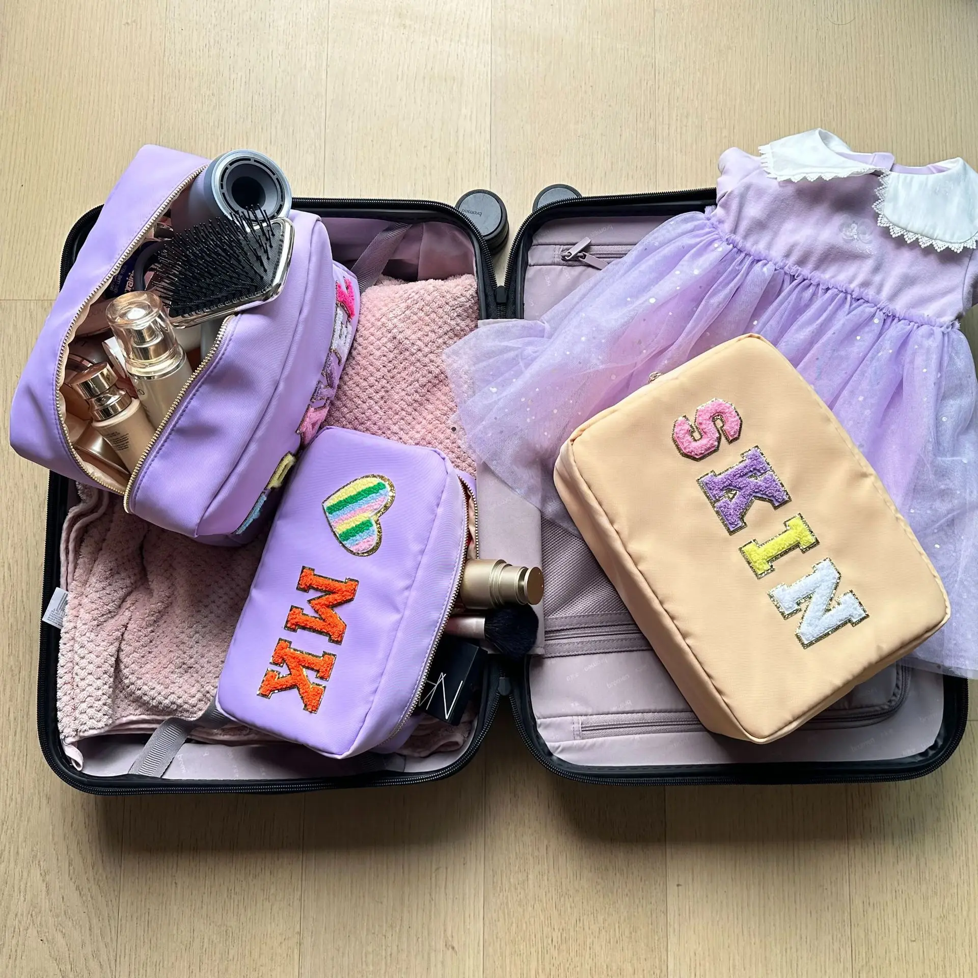 Large Capacity Women's Cosmetic Bag Simple Solid Color Ladies Nylon Storage Bags College Girls Pencil Case Purse Handbags 2