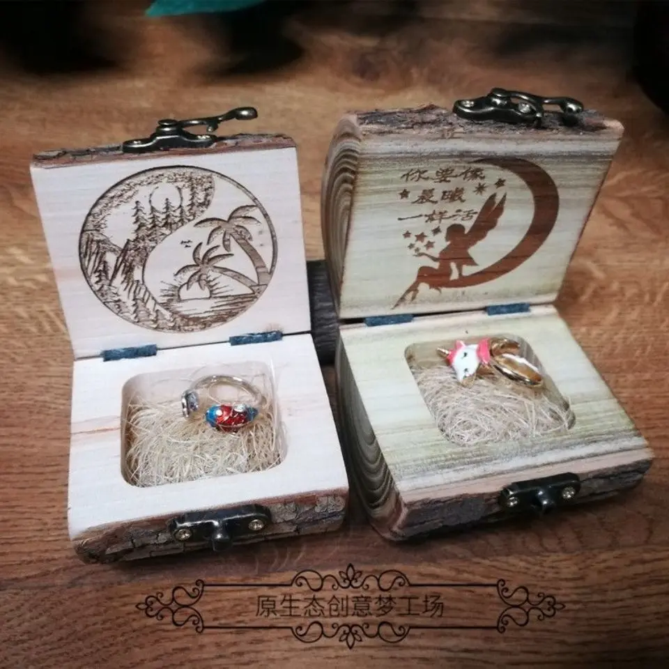 Customized Wood Ring Box Personality Creative Wooden Ring Jewelry Storage Case Exquisite Gift Decoration