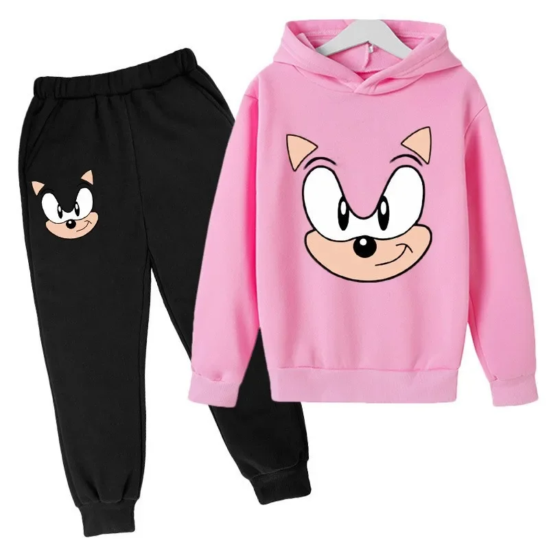 thumbnail image 1 of Conjuntos de ropa para bebés y niñas de Sonic, sudaderas con capucha y pantalones de Sonic, conjunto de 2 piezas, traje de cumpleaños de 4 a 14 años, chándales para niños, 1 of 5