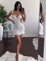 White Floral Shirred Mini Dress Summer WoRuffles Dress Sexy Straps Pleated Bodycon Dresses
