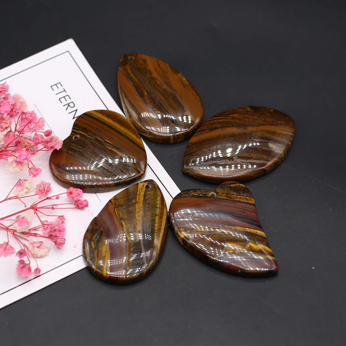 5pcs/lot Natural Tiger Eye Stone Bead Set Heart Water Drop Shape Loose Beads for Making DIY Jewerly Necklace Earrings Decor