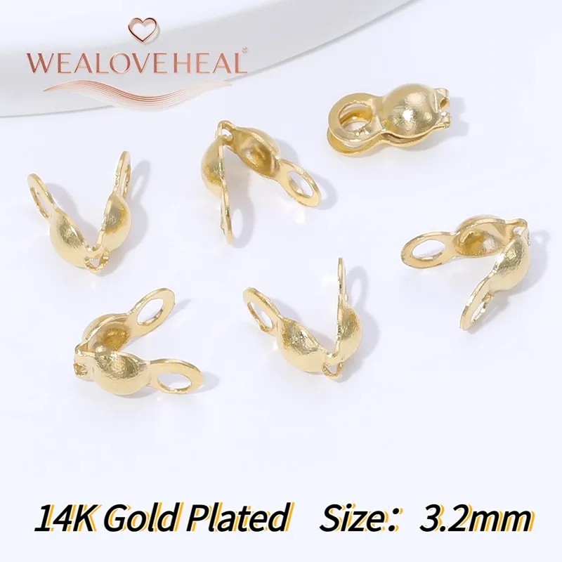 3,2/3,6/4 mm 14K vergoldete Messing-Kalotten-Crimpkappen, Muschel-Form-Klappkappen für DIY-Schmuckherstellung. – Detail 21