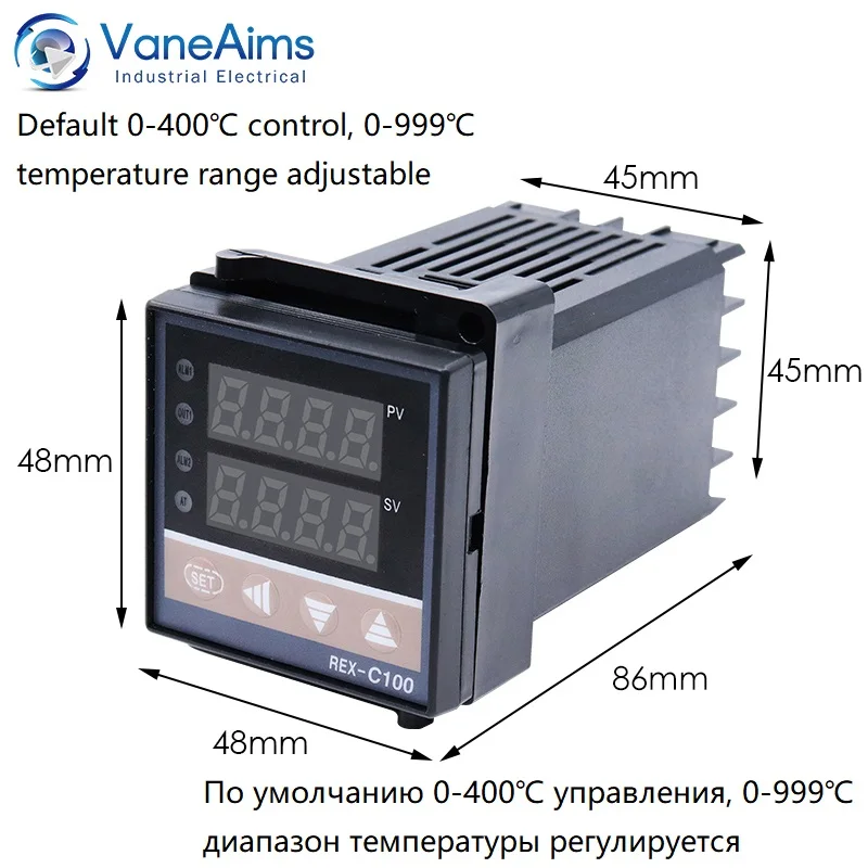 Digital PID Temperature Controller REX-C100 0-400℃ 40DA SSR Relay K Thermocouple 1m Probe RKC Heatsink