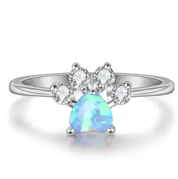 Vintage Dog Cat Paw Claw Rings For Women Blue White Fire Opal Ring Crystal Zircon Heart Engagement Custom Jewelry 1