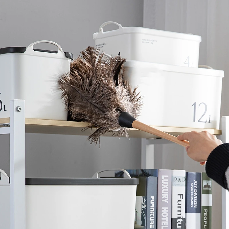 Feather Duster Wooden Handle Anti-static Dust Removal Home Cleaning