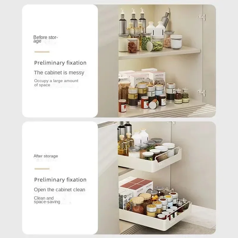 Kitchen Storage Rack with Slide Rails Pull-out Drawer Type Storage Tray Spice Box Rack Cabinets Organizer