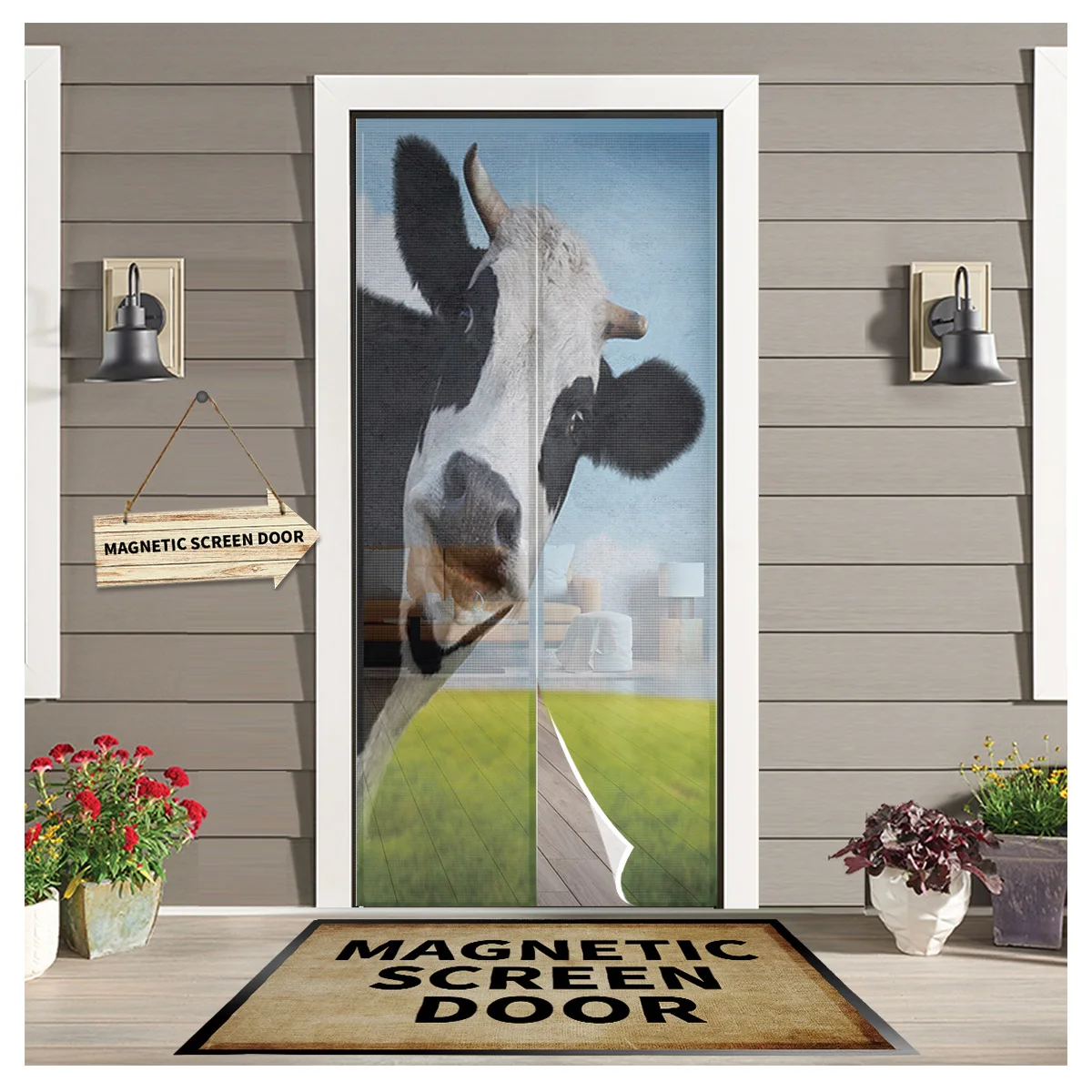 

Grassland Sky Cows Door Curtain Bedroom Magnetic Mosquito Screen Kitchen Insect Proof Window Mosquito Net