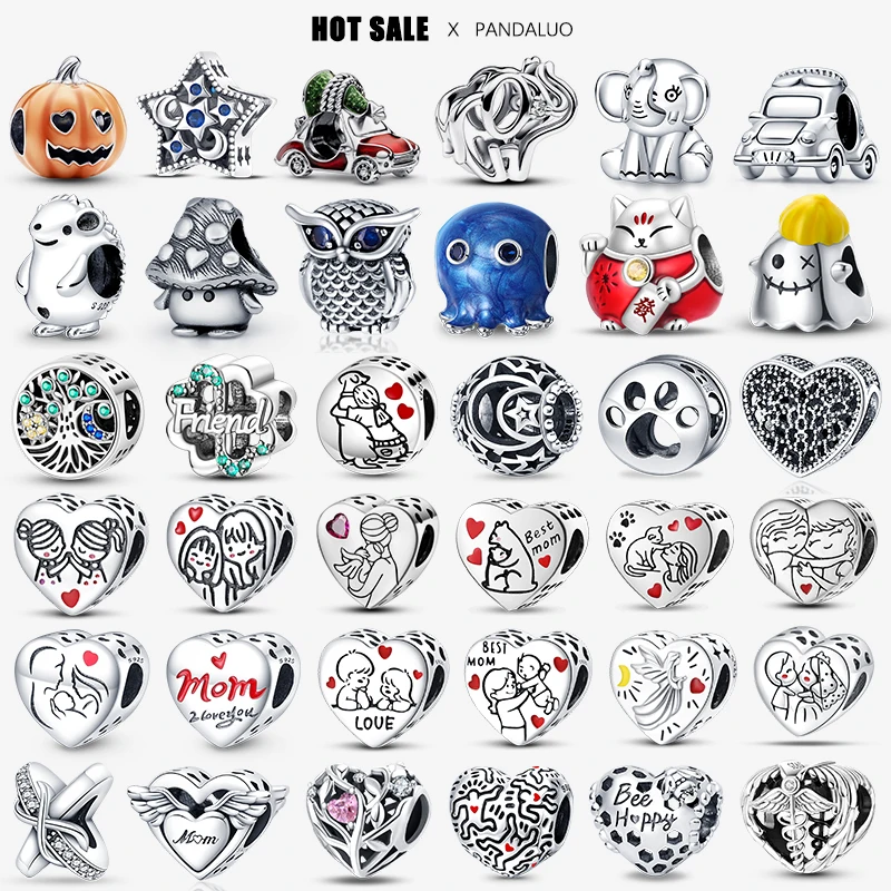 여성용 동물 펜던트 비즈 목걸이, DIY 쥬얼리 선물, 하트 모양, 매력적인 비즈, 판도라 팔찌, 2024 핫 세일, 신제품 