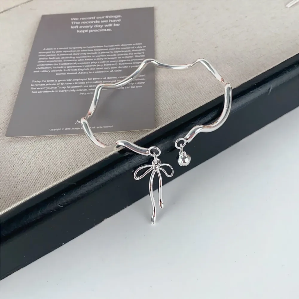 Silver Color Bell Bowknot Cuff Bangle for Women Niche Simple Fashion Blacelet Party Jewelry Gifts pulseras mujer