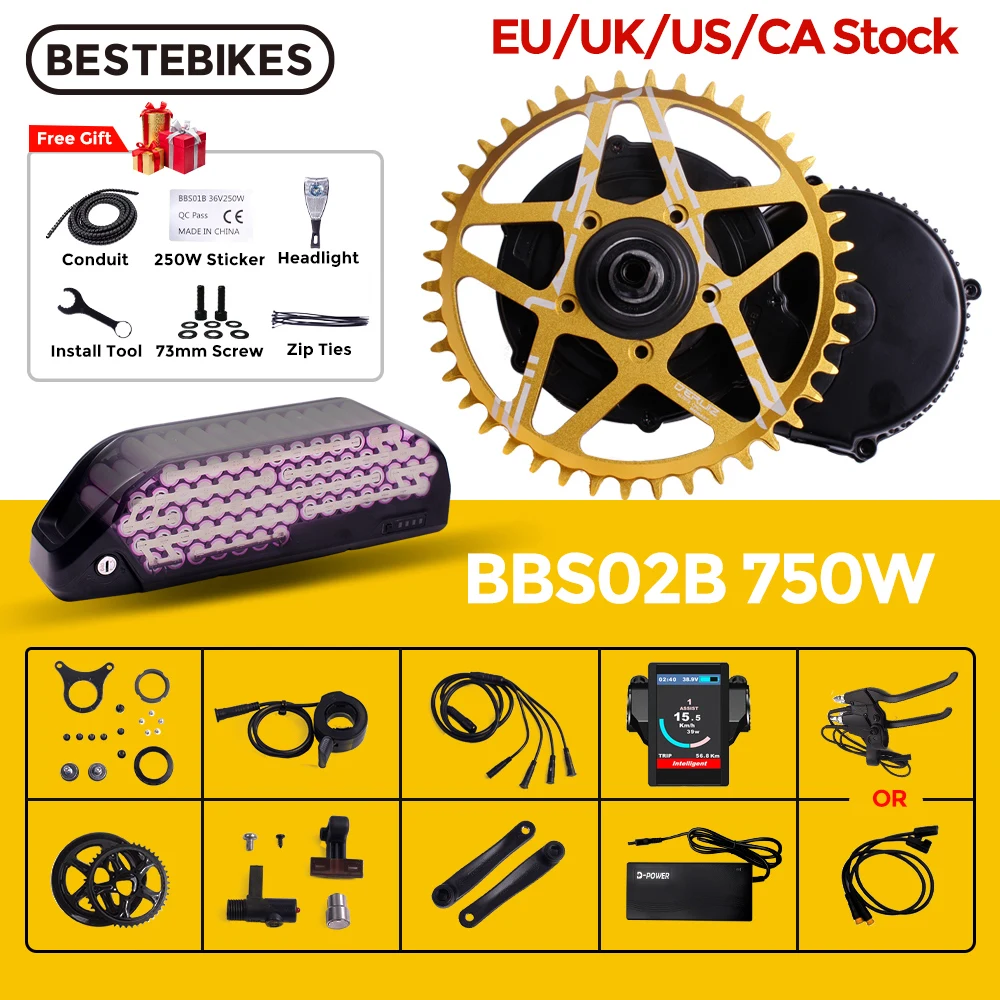 

Bafang Motor BBS02B BBS02 48V 750W Mid Drive Motor Electric Bike Ebike Conversion Kits 52V17.5Ah 20Ah Lithium Battery Bicycle