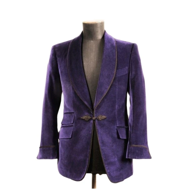 Purple Velvet Smoking Jackets Shawl Lapel Formal Tuxedos Loose 