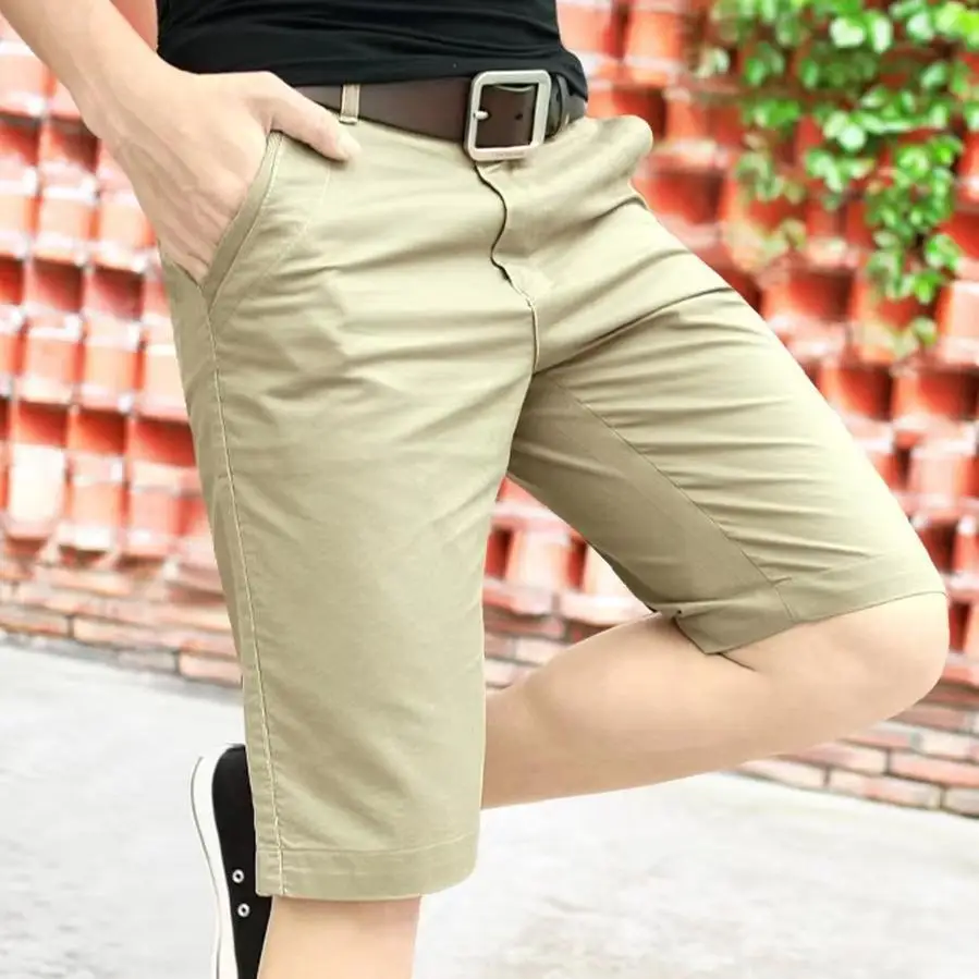 Man Cotton Solid Shorts Summer Casual Business Social Bermuda Men Shorts Hombre Half Pants