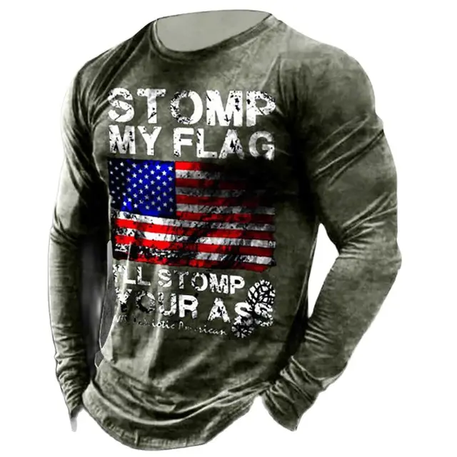 Fashion Letter Print American T-shirt 3d Long Sleeve Loose Spring Autumn Men's Casual Breathable Oversized T-shirt Top Clothes 1