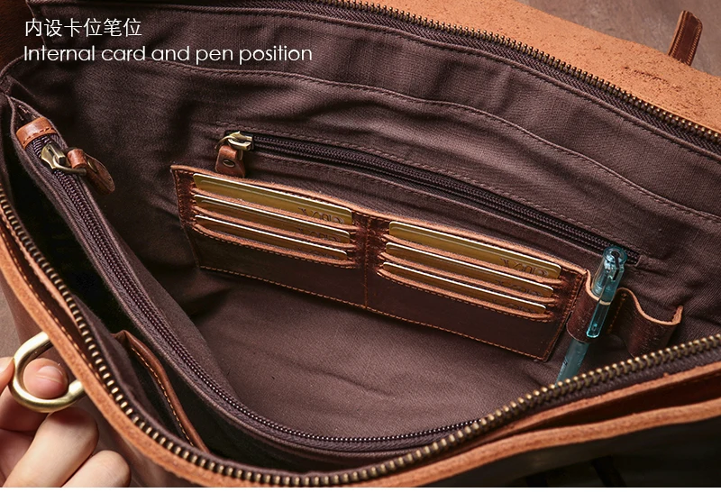 Genuine High Grade Retro Leather Briefcase Classic Men's Handbag Luxury Messenger Bag Office Computer Bags For 15 Inch Laptop