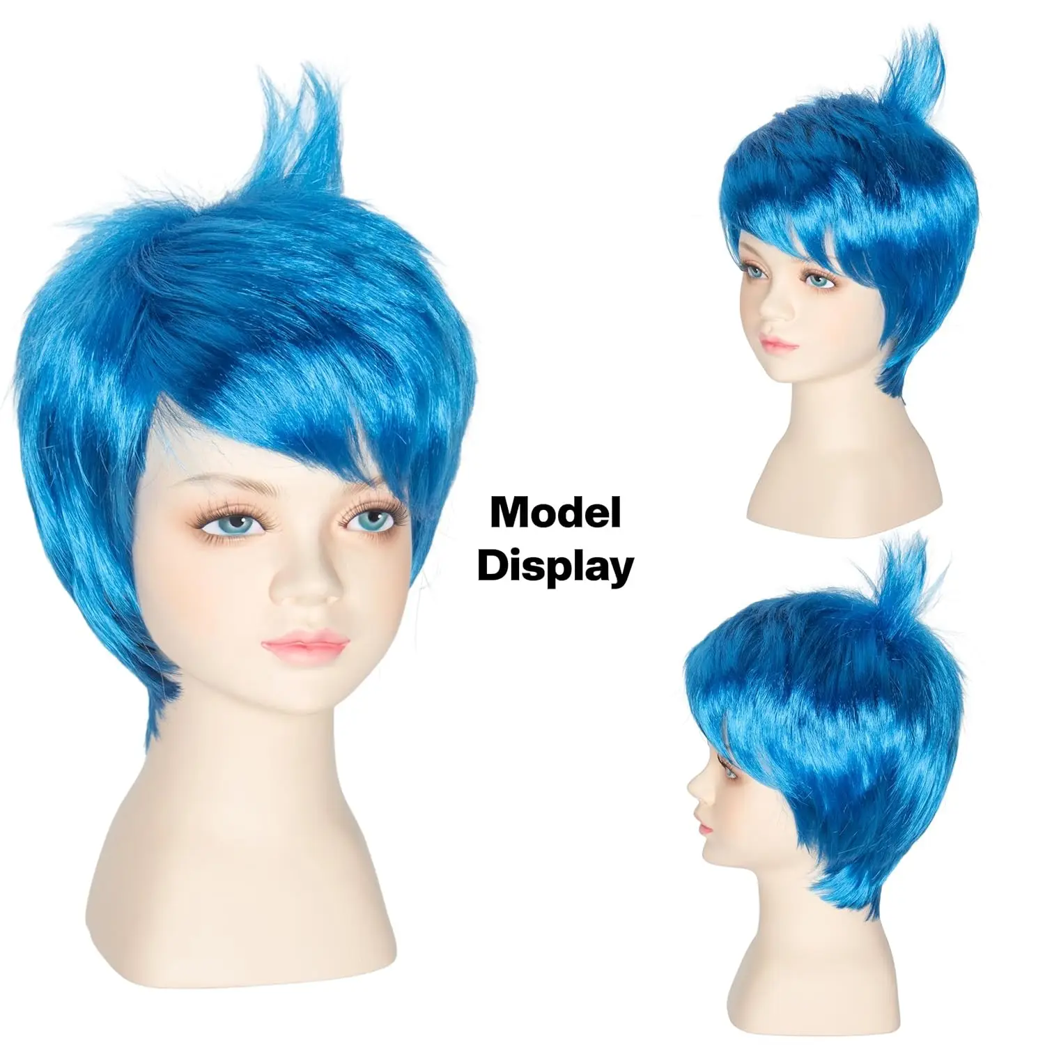 Short Straight Joyous Vibrant Blue Wig for Kids Child Sleek Pixie