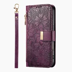 Luxurious PU Leather Zipper Crossbody Wallet Phone Case with Wrist Strap and Card Slots - Galaxy A51 5G (Purple Short Strap)