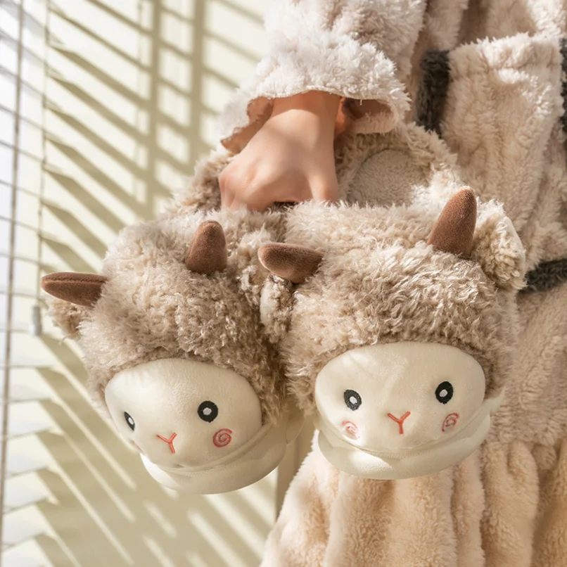 Women Home Slipper Alpaca Winter Warm Kawaii Plush Contton Indoor Floor Non Slip Fuzzy House Shoes Female New In March 8