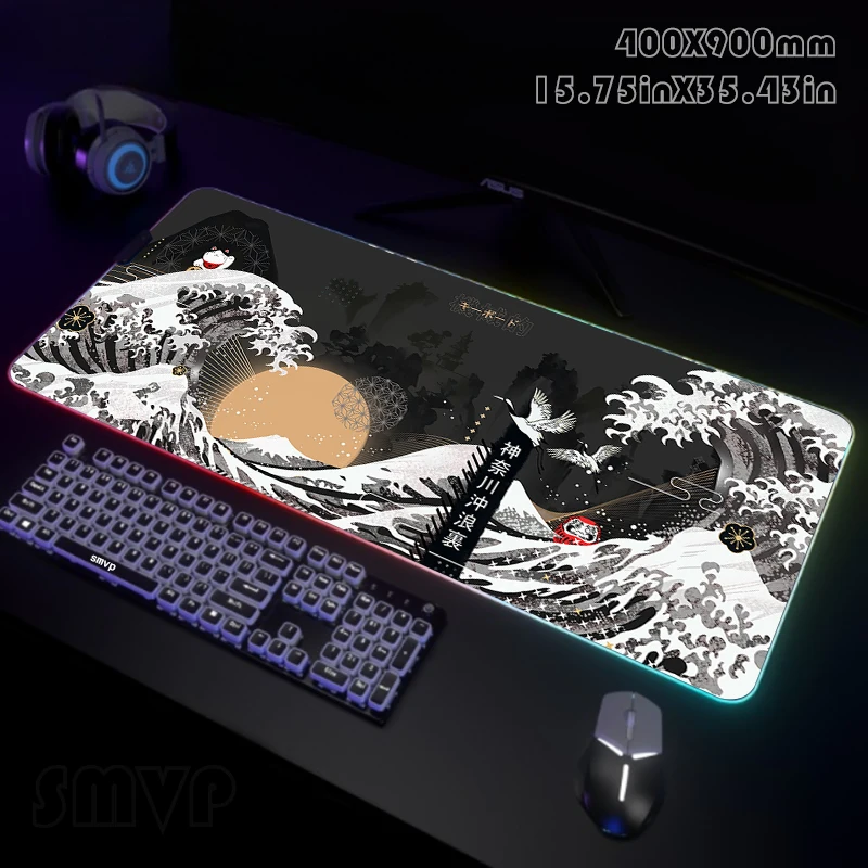 

Design Wave Backlight Gaming Mousepad Desk Rug RGB Gamer Mousepads Mouse Pad LED Non-Slip Rubber Mouse Mats Keyboard Mat