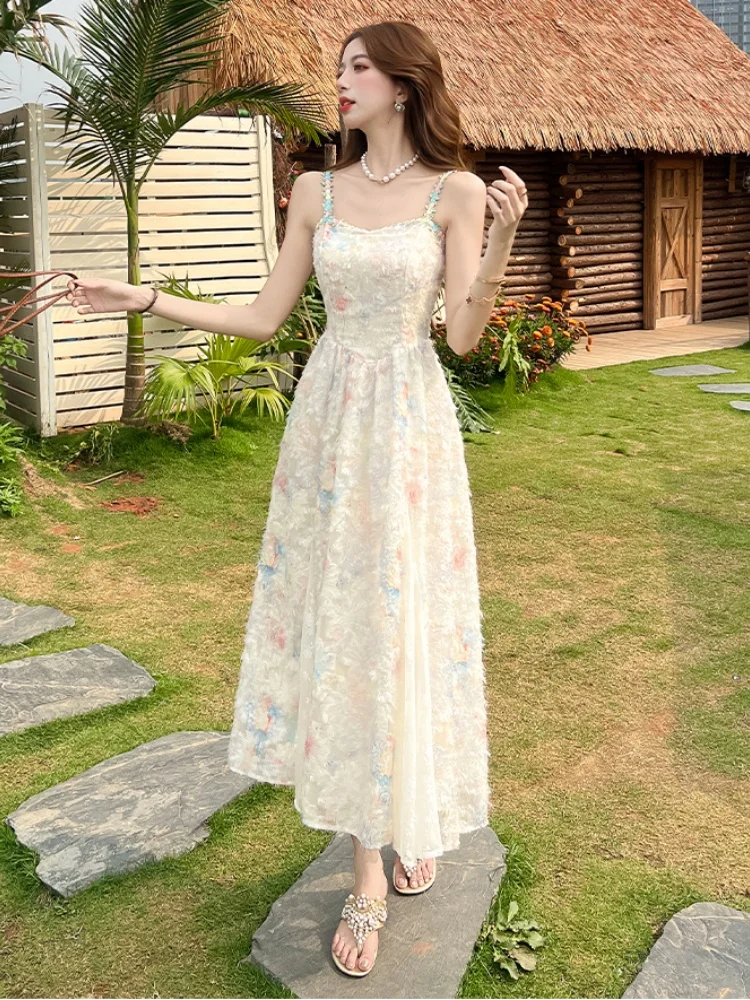 French Elegant 2026 New Fashion Style Floral Summer Dress Women's Sexy  Spaghetti Strap Vacation Style Slim Waist Long Dresses - AliExpress  200000345