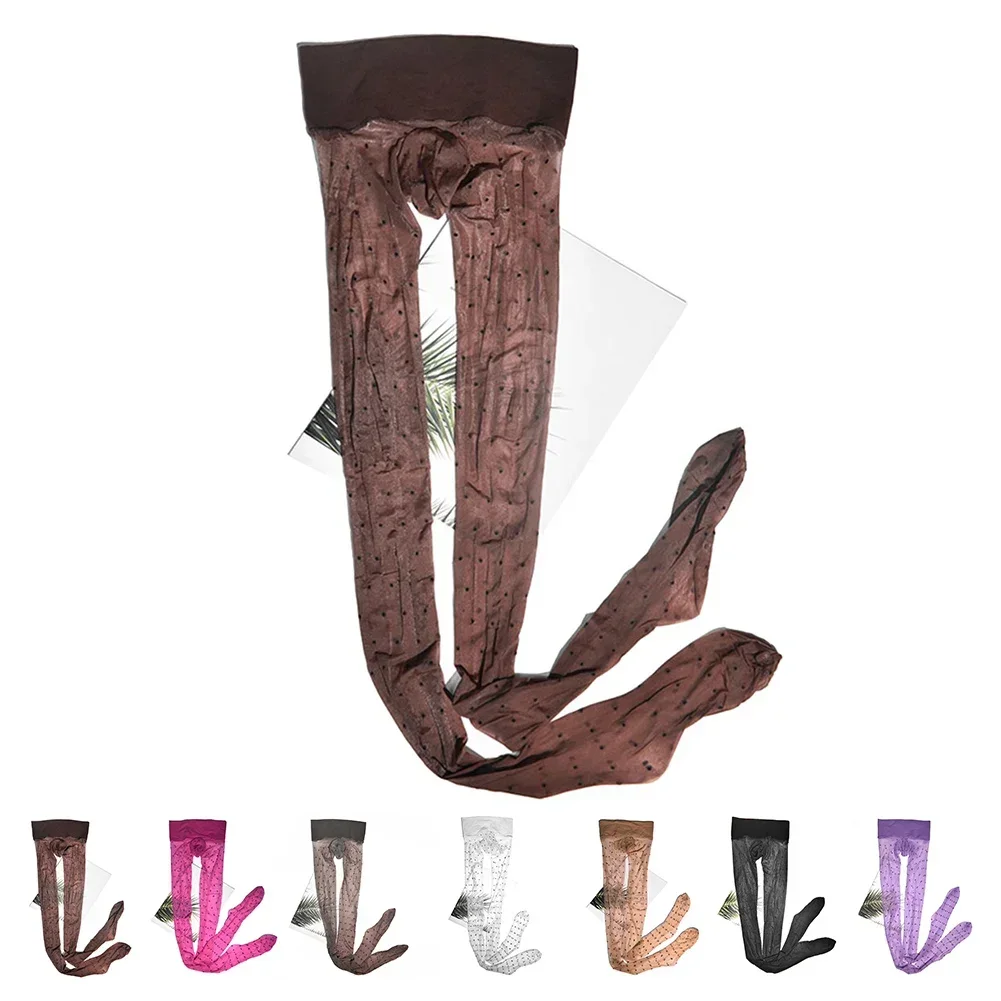 Men Leotard Sexy Spots Mesh Long Socks Nightclub See Through Stockings Pantyhose Tight Hosiery Seamless
