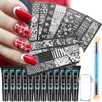 Stamping Plates Kit Hearts Nail Art Templates Dots Butterflies Stencils Stamping Paint Neon Nail Gel Varnishes Design CHFB01-06 1