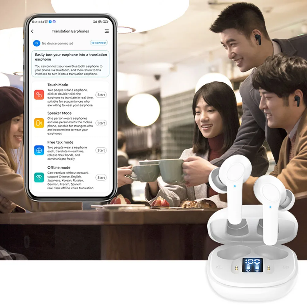 144 Languages Real Time Translator Earbuds 4 Translation Mode 98% Accuracy Wireless BT IPX6 Waterproof Translation Earphones