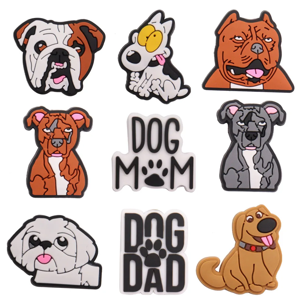

Single Sale 1PCS Cartoon Dog Dad Mom PVC Shoe Button Animal Croc Jibz Buckle Decorations Fit Boys Girls Backpack Accessories