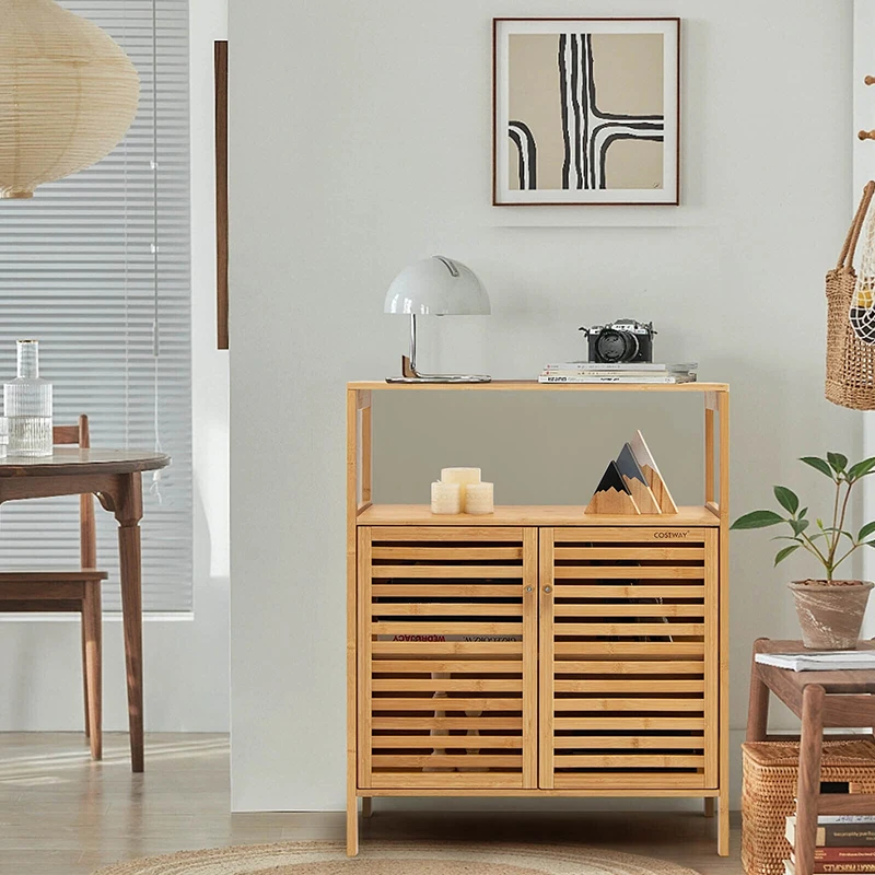 

Bamboo Bathroom Floor Storage Cabinet with Shutter Doors Living Room Cabinets Home Furniture American Country Style