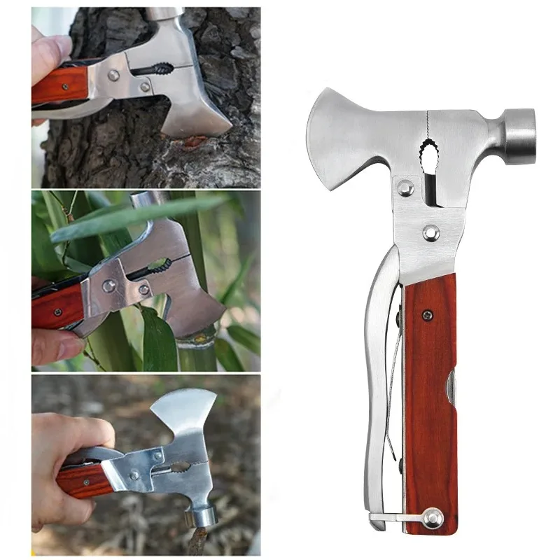 

1PCS Multifunctional Ax Saw Screwdriver Hammer Color Wood Handle Outdoor Car Safety Hammer Car Life Saving Hammer Emergency Kit